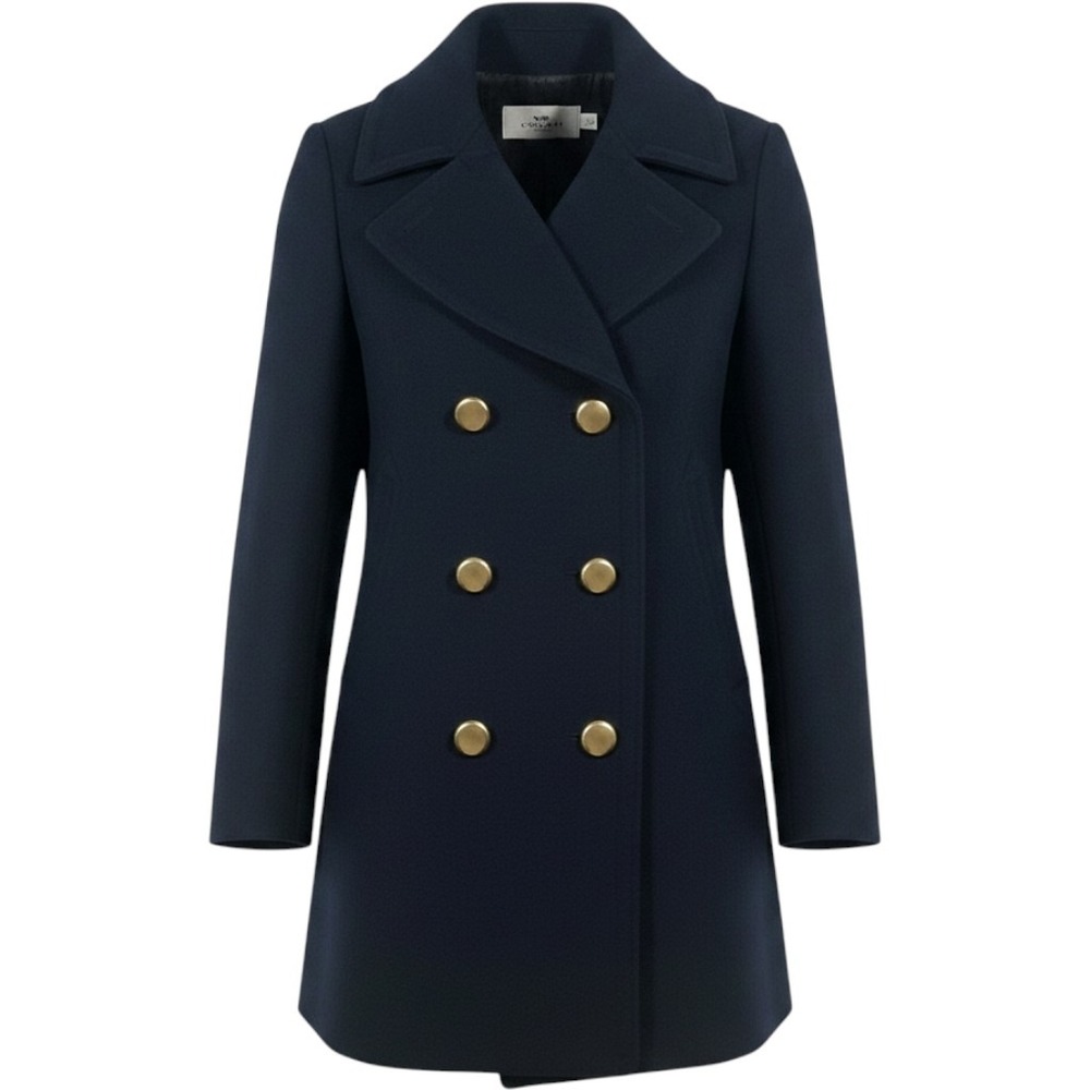 Coach Doubled Breasted Wool Blend Icon Peacoat Women Small Navy Gold‎ Buttons